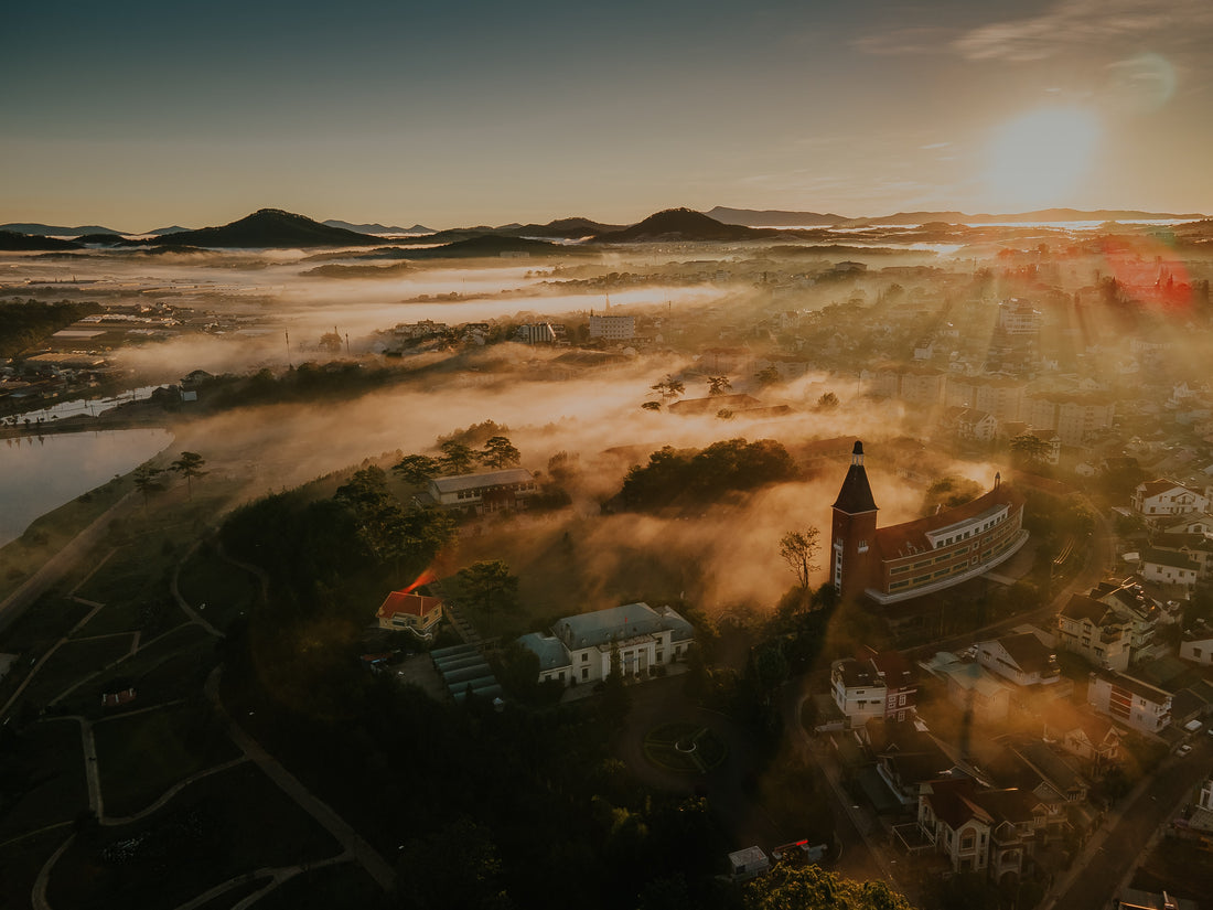 aerial photo of da lat vietnam coffee farms